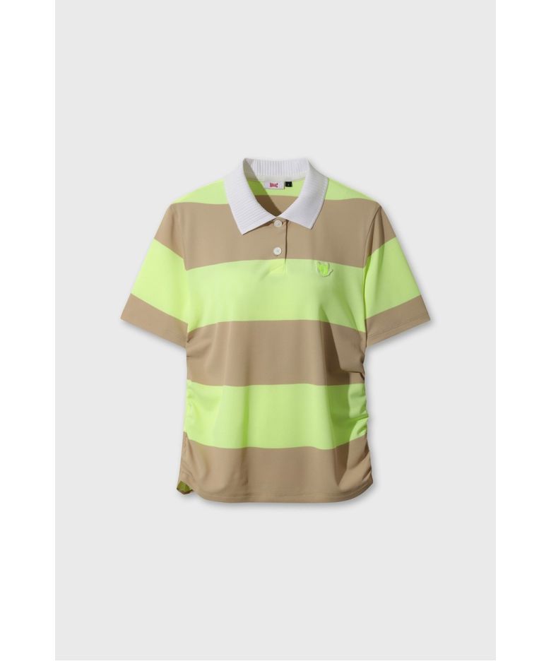 Women Side Shirring Stripe Polo WWTCM26303BEX