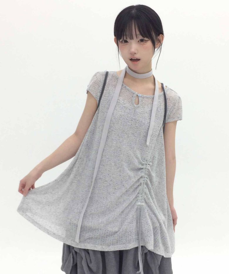 CROCHET MINI DRESS [LIGHT GREY]