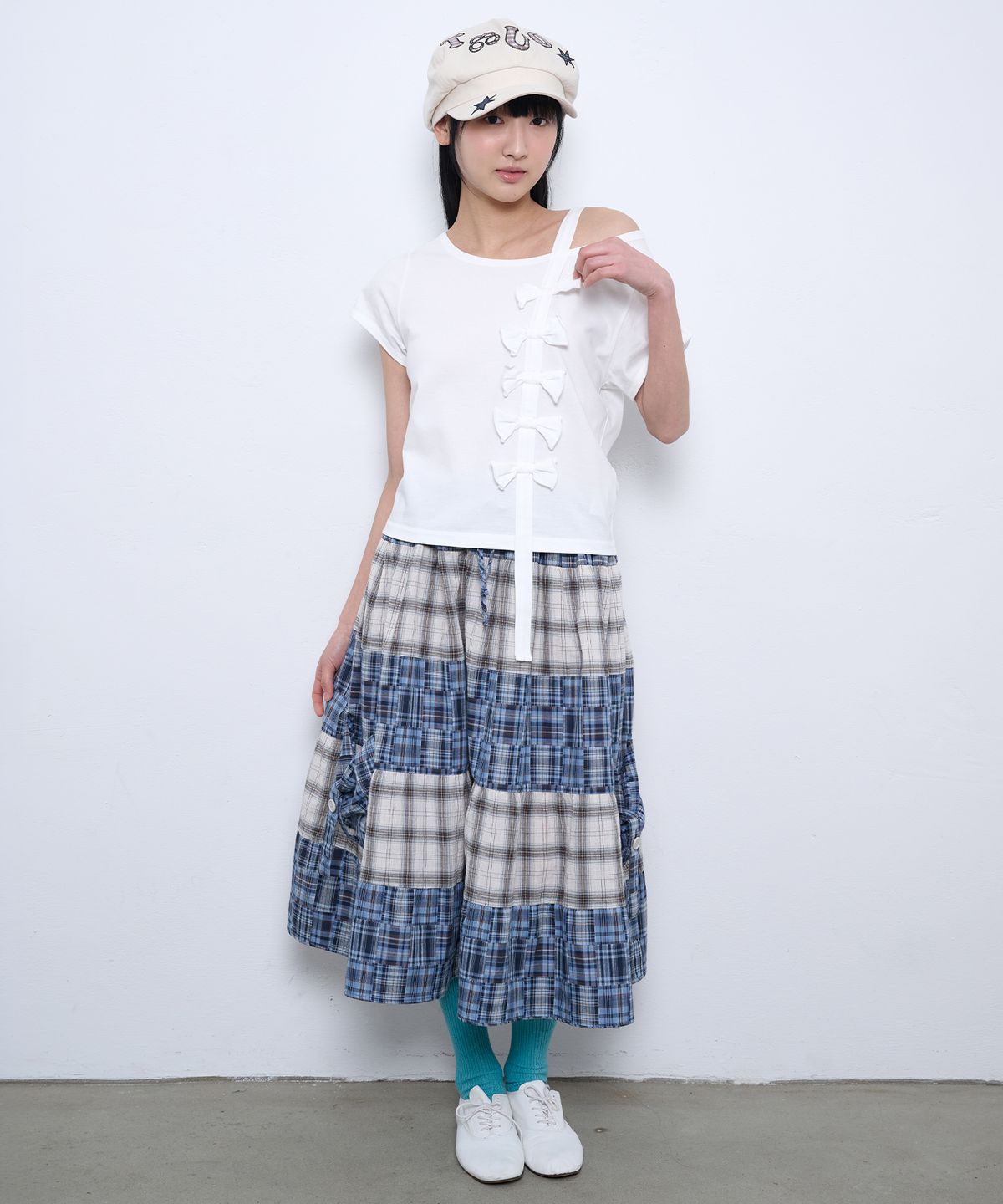 뚜오미오(TUOMIO) 2-WAY PATCHWORK SKIRT [IVORY]