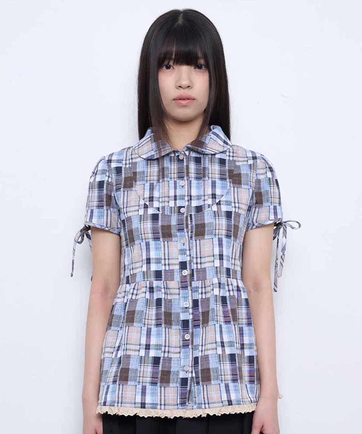 뚜오미오(TUOMIO) PUFF SLEEVES RIBBON BLOUSE [BABY BLUE]