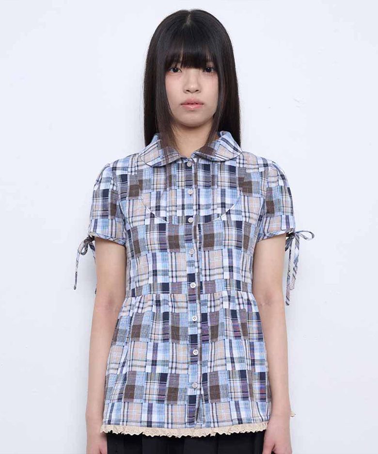 PUFF SLEEVES RIBBON BLOUSE [BABY BLUE]
