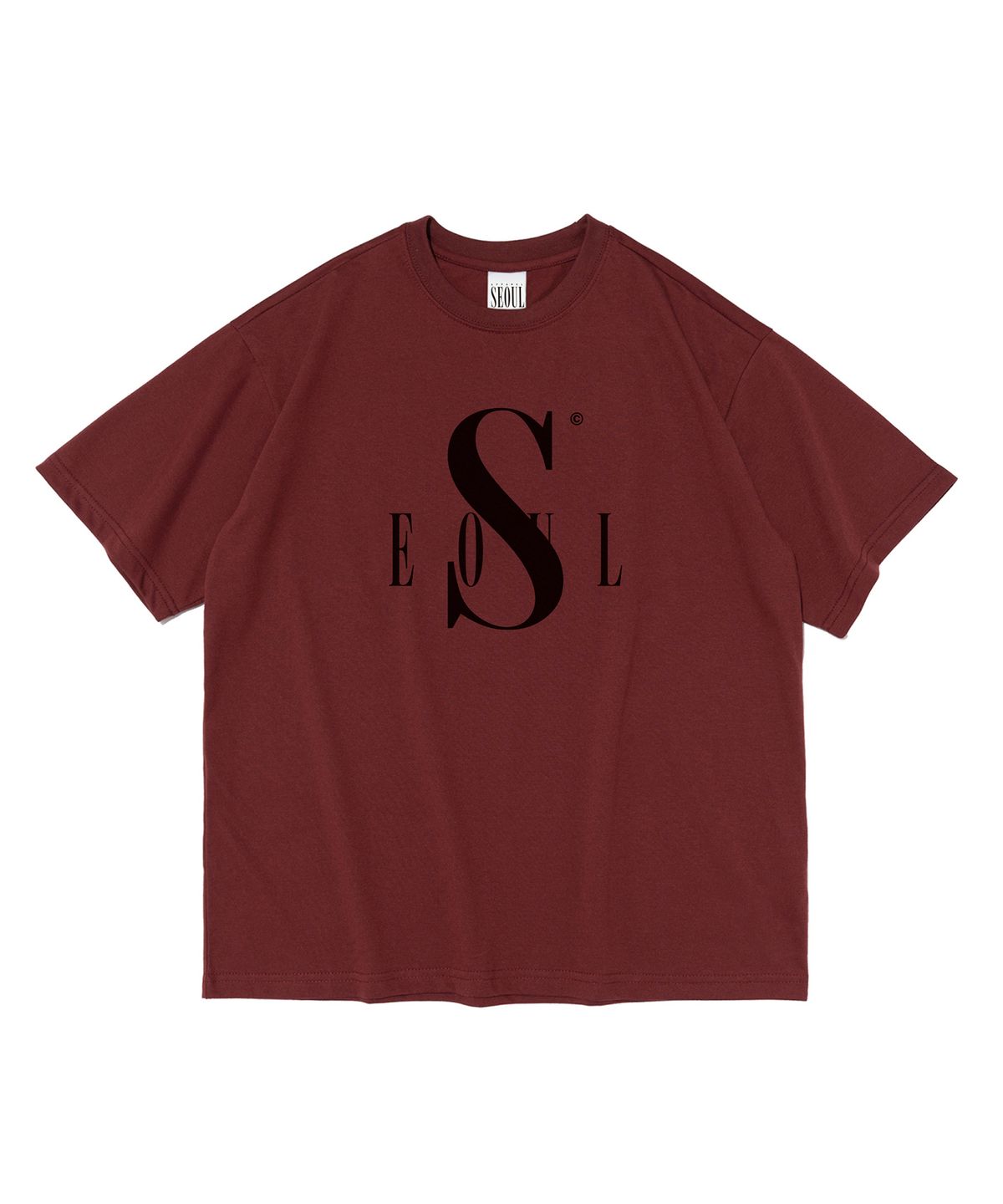 서울어패럴(SEOUL APPAREL) 변형 로고 반팔 티셔츠 (와인)