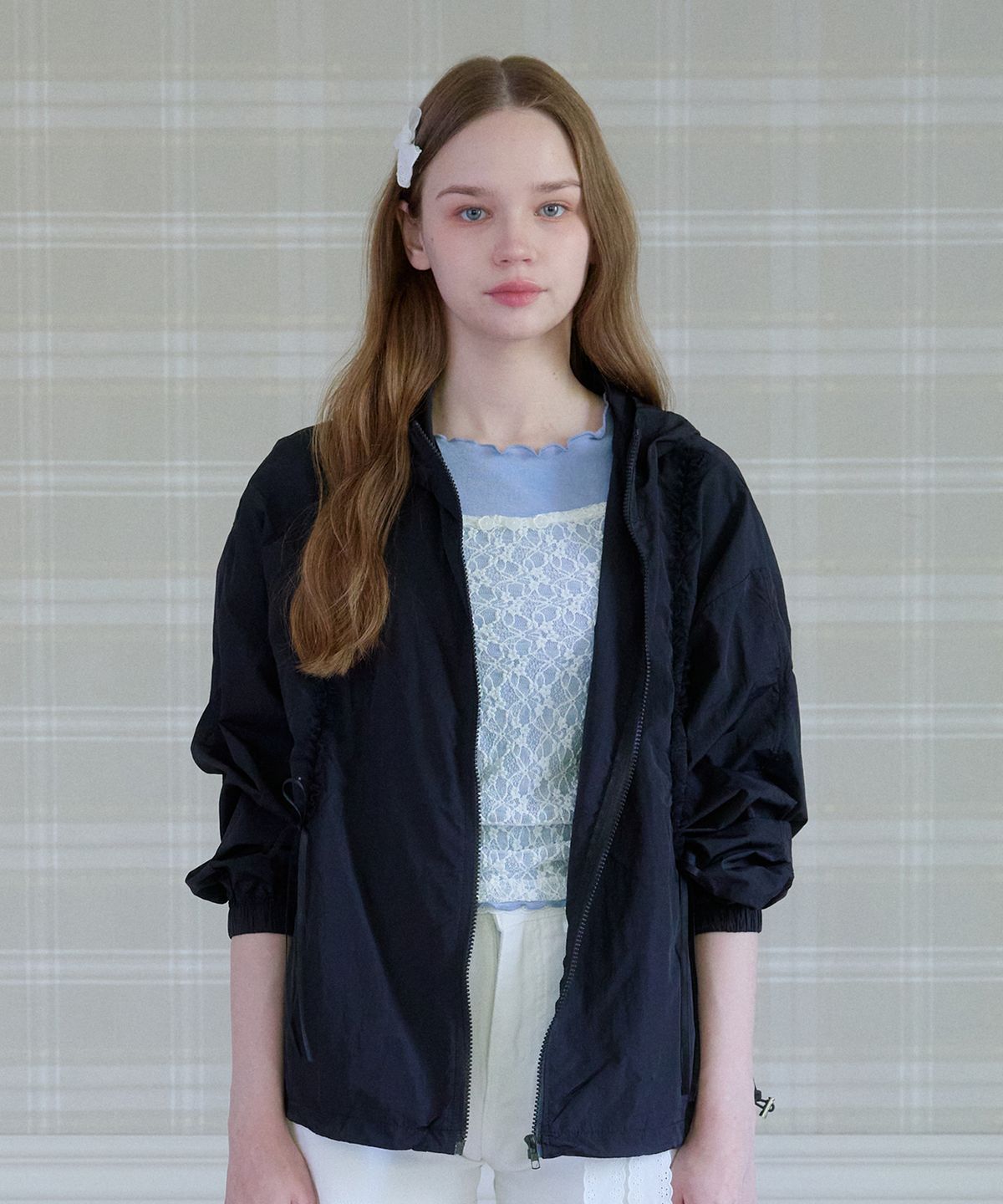 핑크파인애플(PINK PINEAPPLE) CUDDLY LINE LACE WINDBREAKER_BLACK