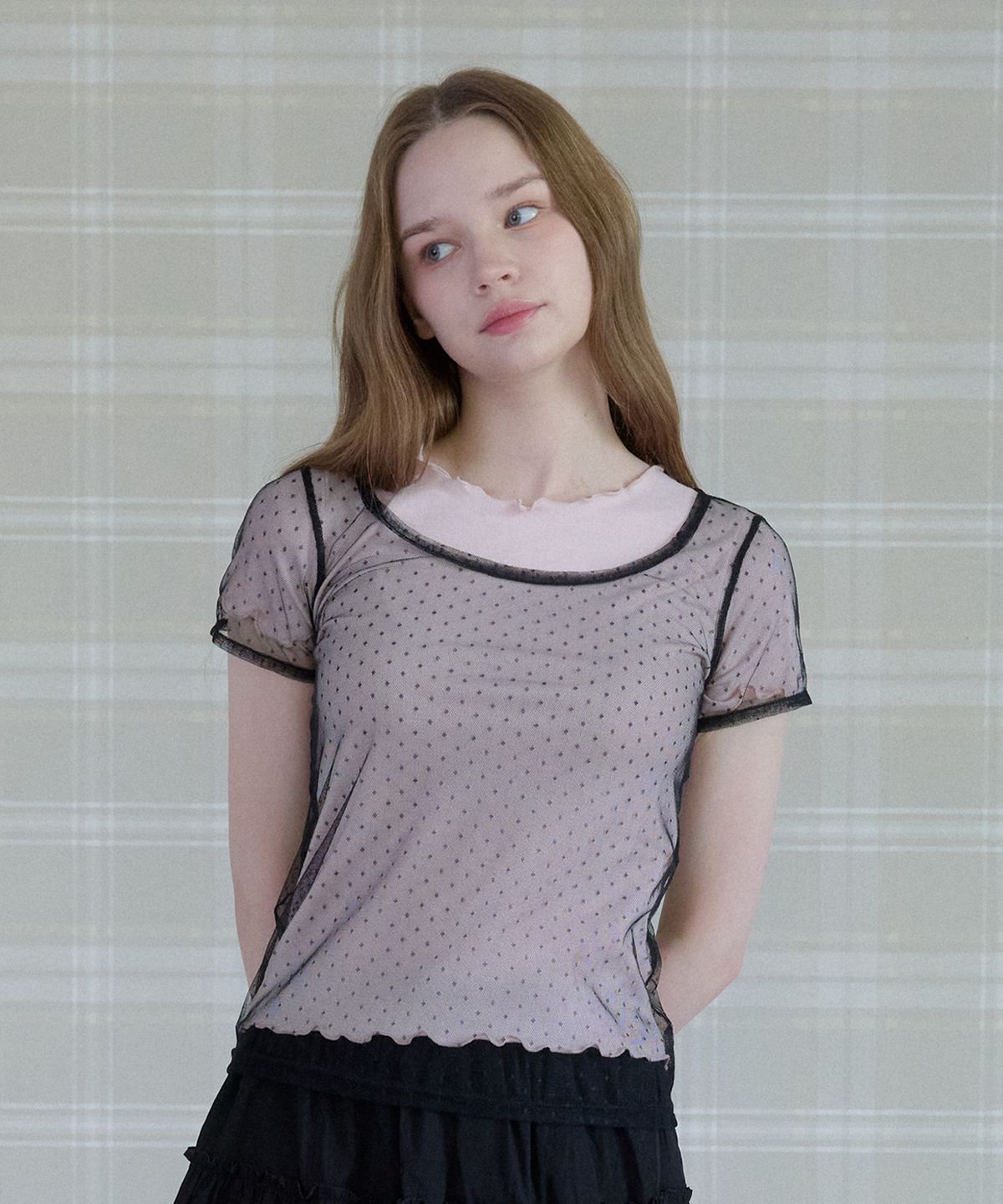 핑크파인애플(PINKPINEAPPLE) LOLLY DOT LAYERED T-SHIRT_BLACK