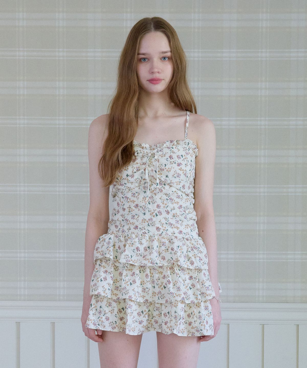핑크파인애플(PINK PINEAPPLE) FLOWER MINI TIERED DRESS_IVORY