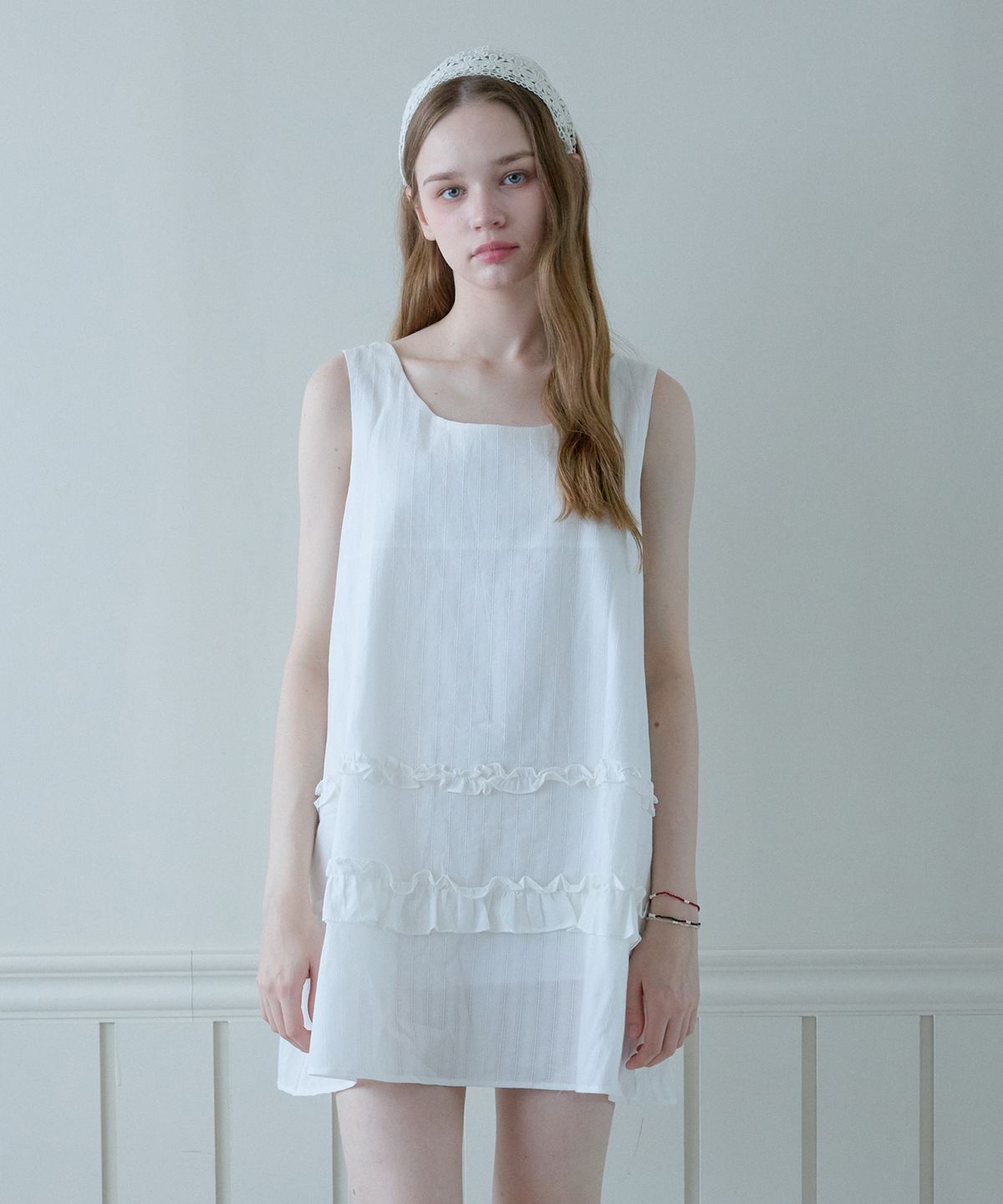 핑크파인애플(PINK PINEAPPLE) SUNNY DOBBY FRILL DRESS_WHITE