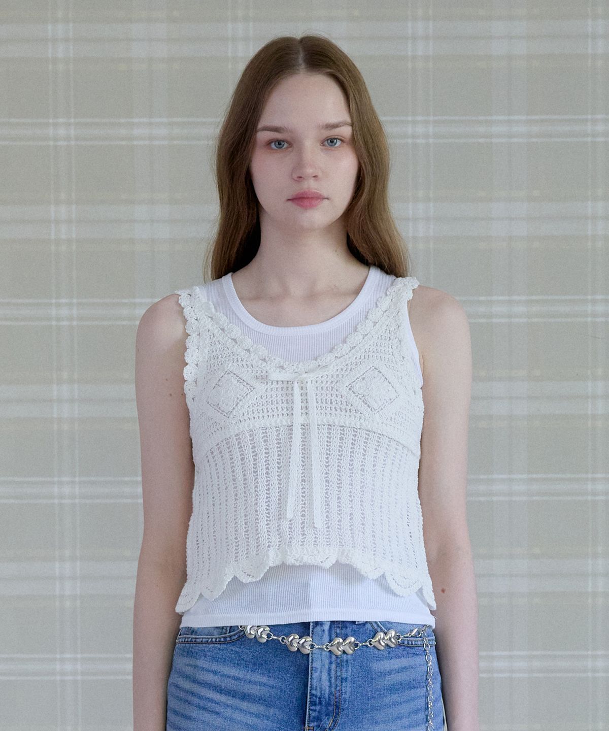 핑크파인애플(PINK PINEAPPLE) FLUTTER DEW CROCHET VEST_WHITE