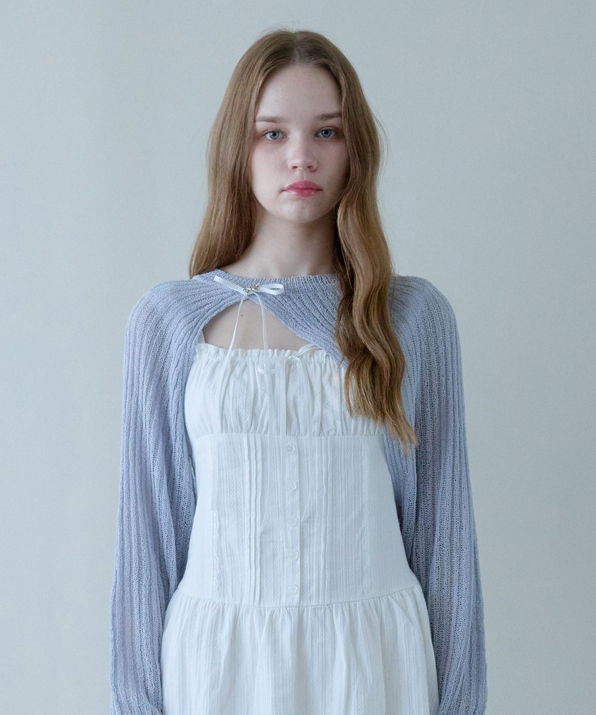 핑크파인애플(PINK PINEAPPLE) BREEZE RIBBON KNIT BOLERO_SKY BLUE