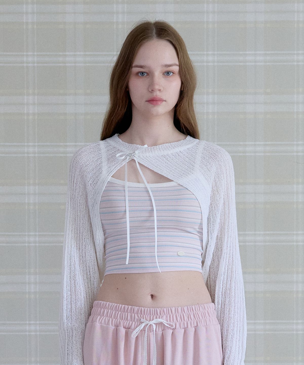 핑크파인애플(PINK PINEAPPLE) BREEZE RIBBON KNIT BOLERO_IVORY