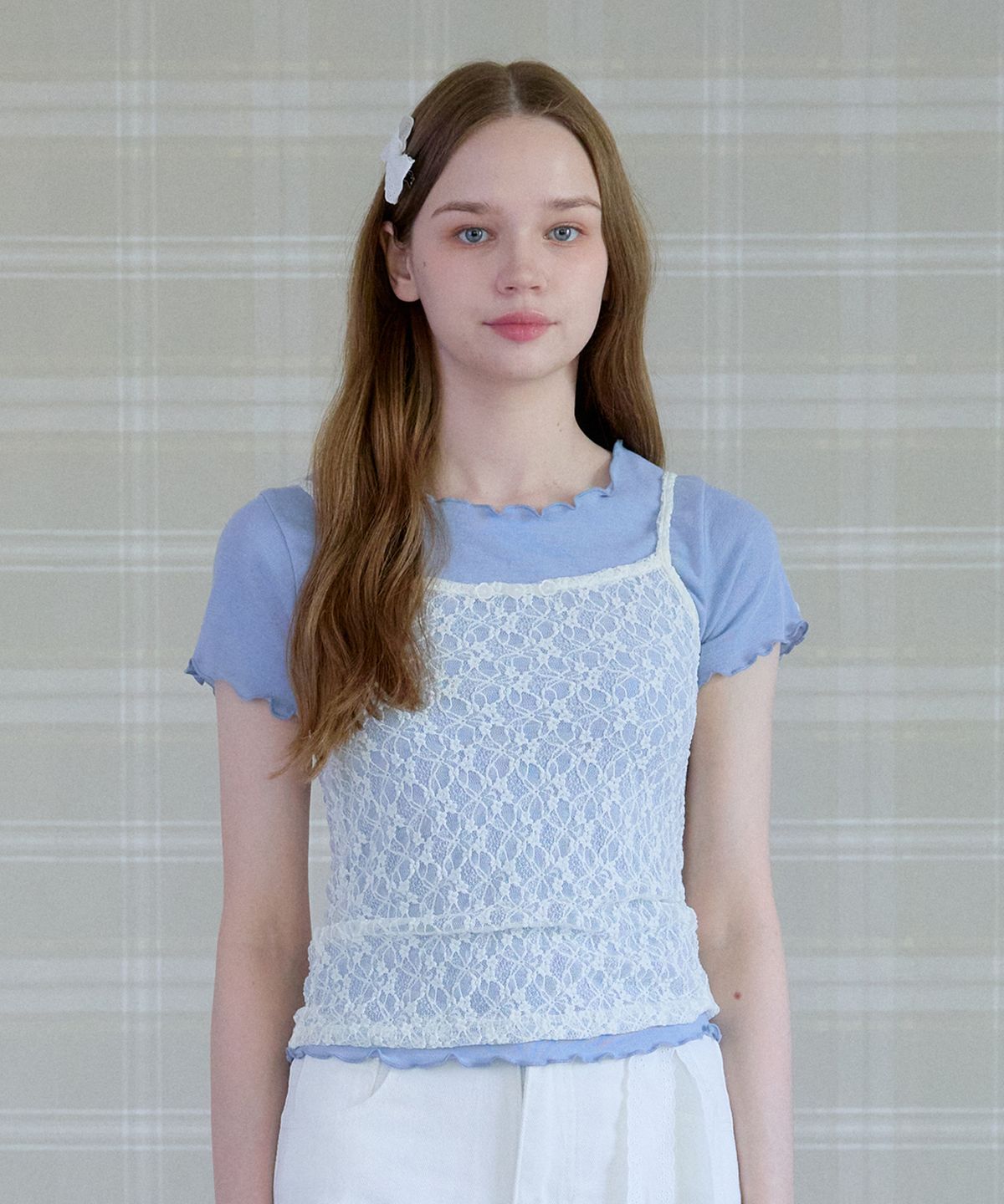 핑크파인애플(PINK PINEAPPLE) MUSE FLOWER LACE TOP_IVORY