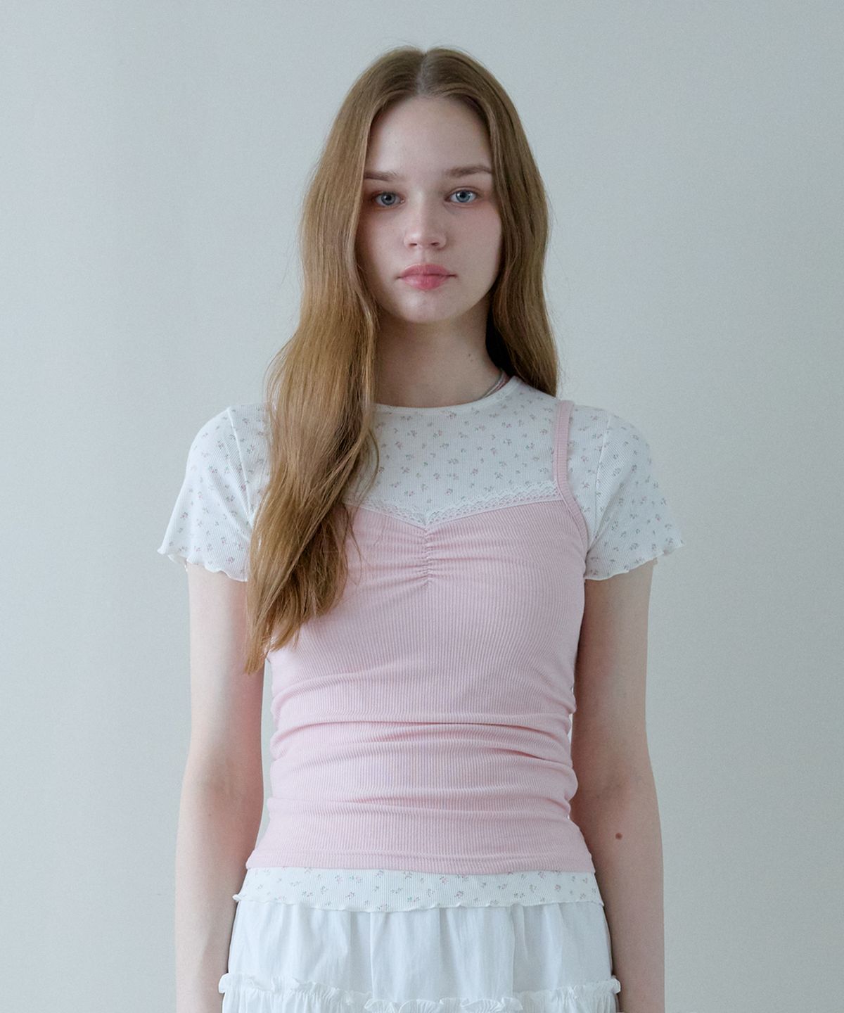 핑크파인애플(PINK PINEAPPLE) WINK SHIRRING LACE TOP_PINK