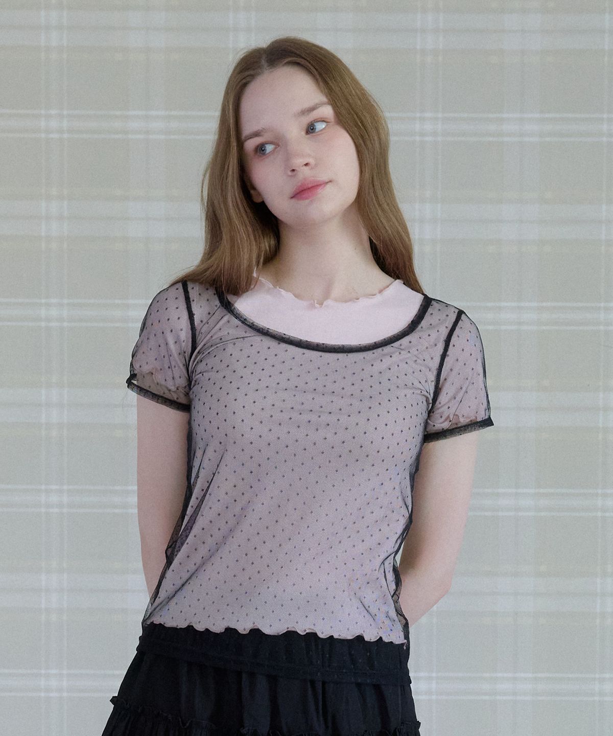 핑크파인애플(PINK PINEAPPLE) MELLOW RIPPLE FRILL T-SHIRT_PINK