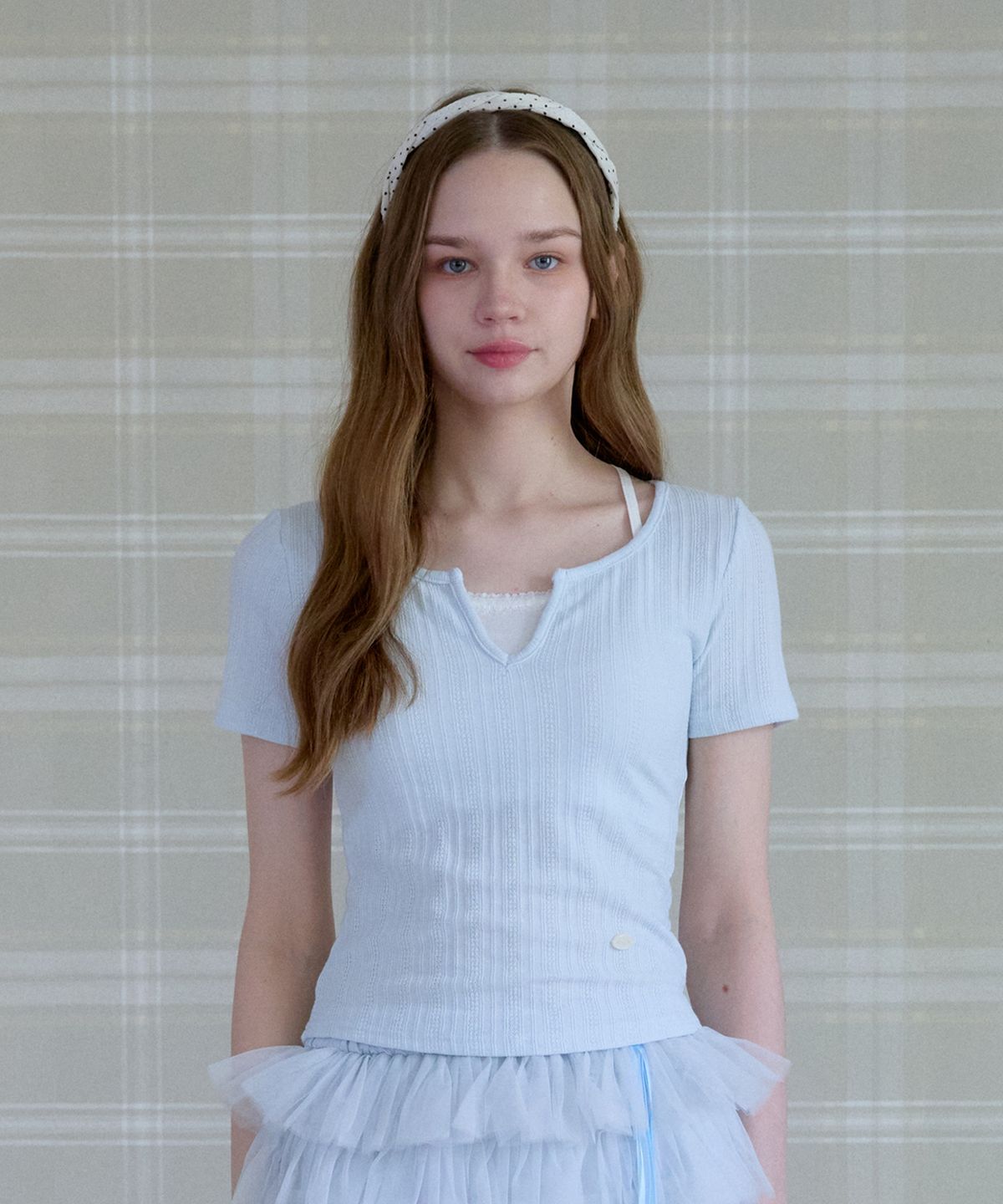 핑크파인애플(PINK PINEAPPLE) TENDER RIBBON LAYERED T-SHIRT_SKY BLUE