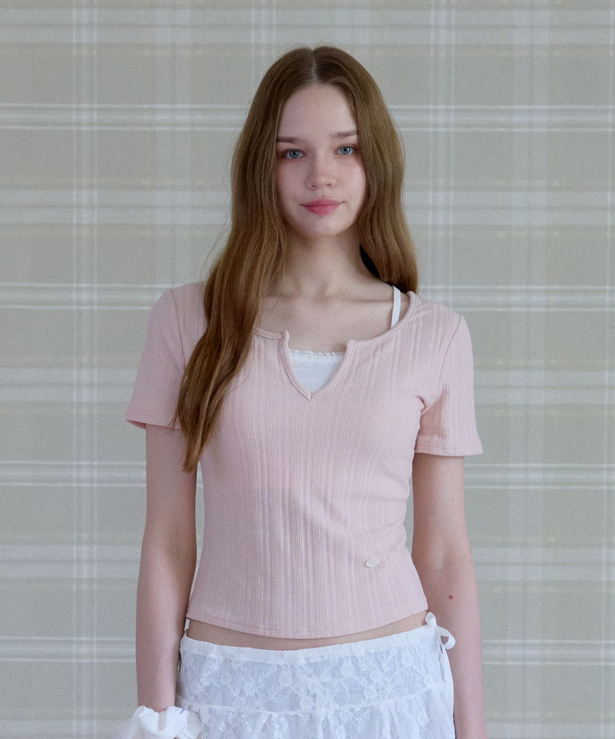 핑크파인애플(PINK PINEAPPLE) TENDER RIBBON LAYERED T-SHIRT_PINK