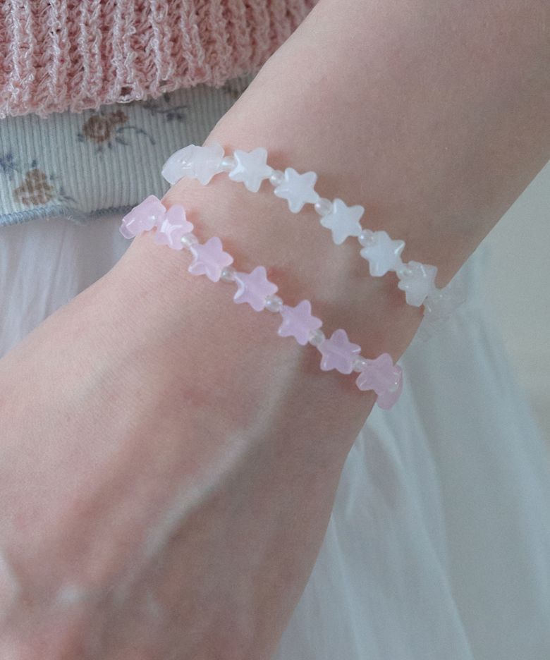 [2PCS 1SET] JELLY STAR BEAD BRACELET_PINK