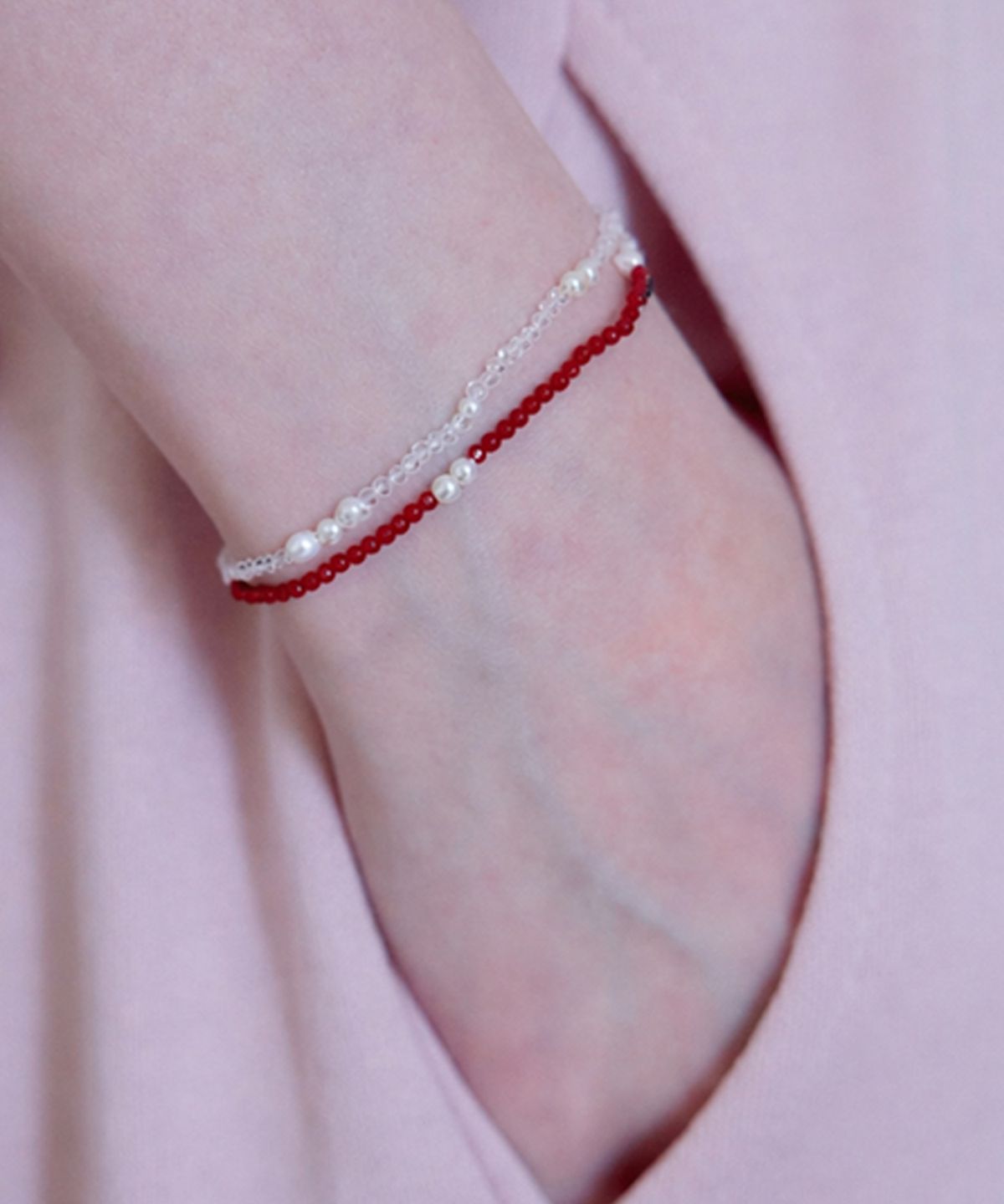 핑크파인애플(PINKPINEAPPLE) FOREST RIBBON BEAD BRACELET_RED
