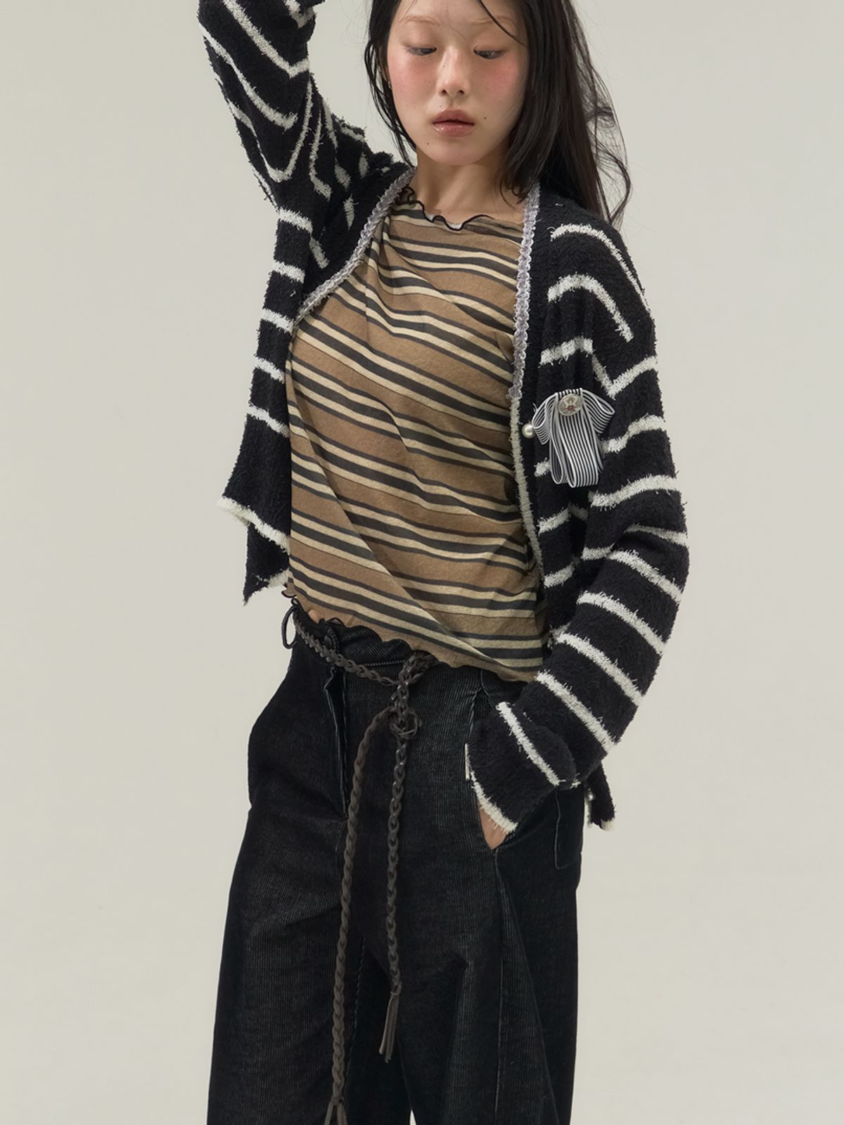 쏘리, 투 머치 러브(SORRY, TOO MUCH LOVE) Braided Slim Leather Strap Belt_Brown