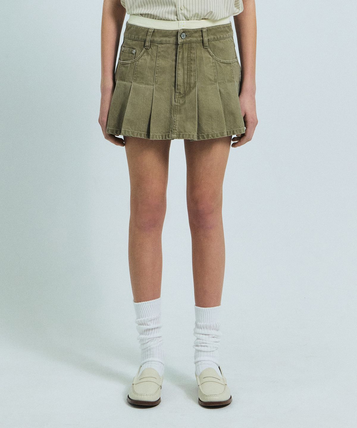 그로브(GROVE) TASHA DENIM SKIRT PANTS (KHAKI)