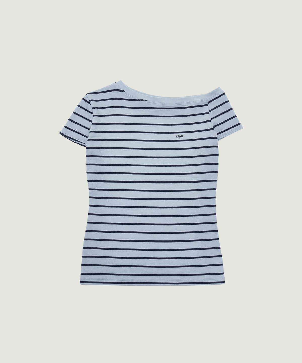그로브(GROVE) SERA STRIPE OFF-SHOULDER T-SHIRT (BLUE)