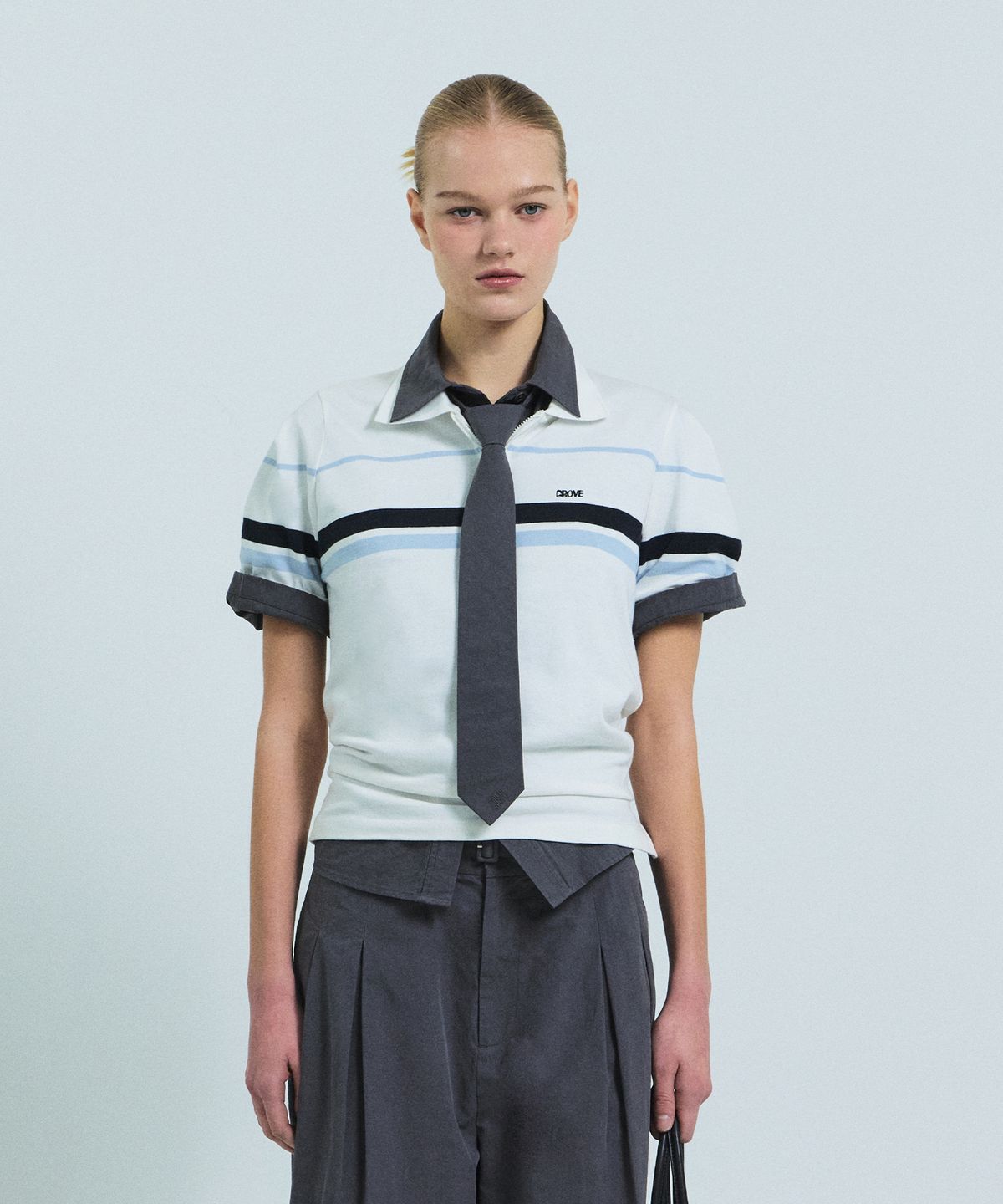그로브(GROVE) MANON TIE SHIRT (CHARCOAL)