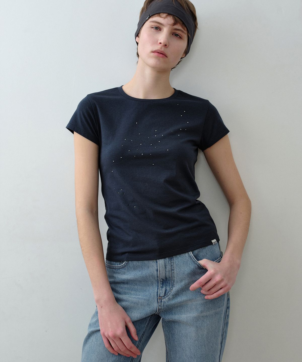 시메트릭 퍼센트(SYMMETRICPERCENT) Sprinkled Stars T-shirt / Navy