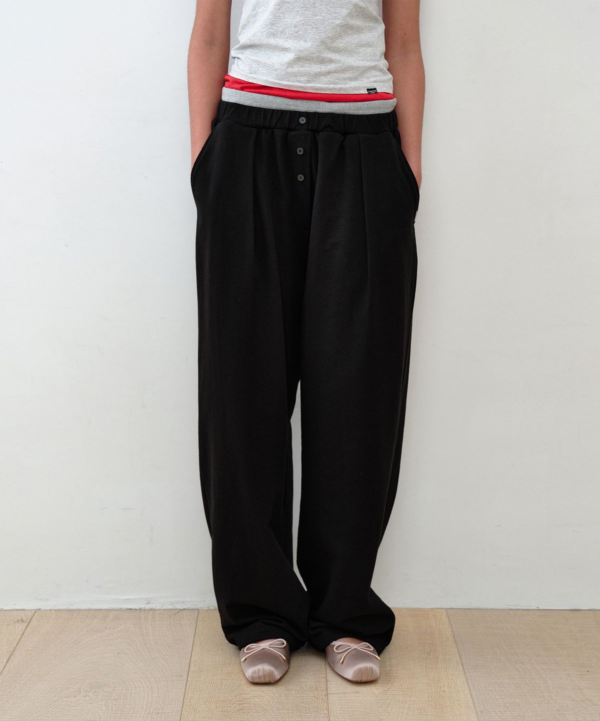 시메트릭 퍼센트(SYMMETRICPERCENT) Layered Sweat Pants / Black