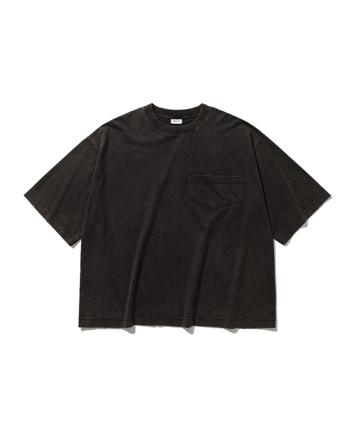 앵글런(ANGLAN) Washed Wide Pocket Crop Tee - Black