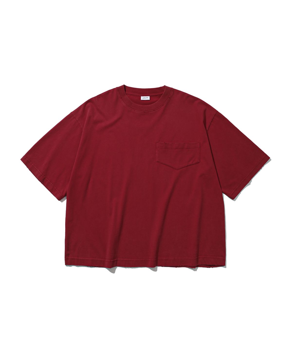 앵글런(ANGLAN) Washed Wide Pocket Crop Tee - Red