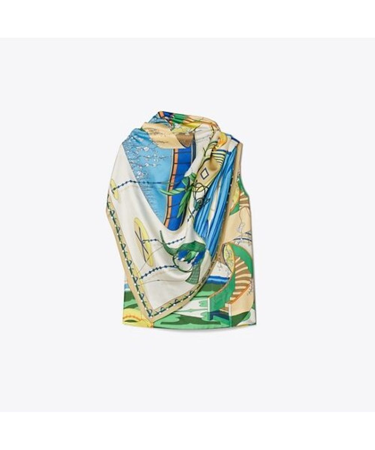 토리버치(TORYBURCH) 프린티드 실크 케이프 탑 - 더 풀 블루