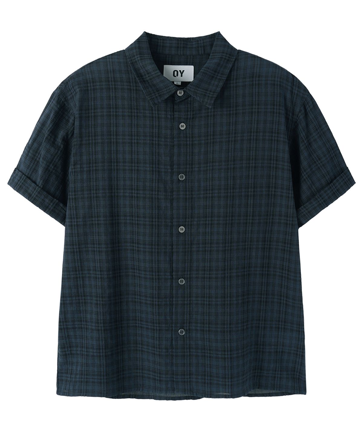 오픈야드(오와이)(OPENYARD(OY)) CHECK ROLL-UP CROP S/S SHIRTS - NAVY