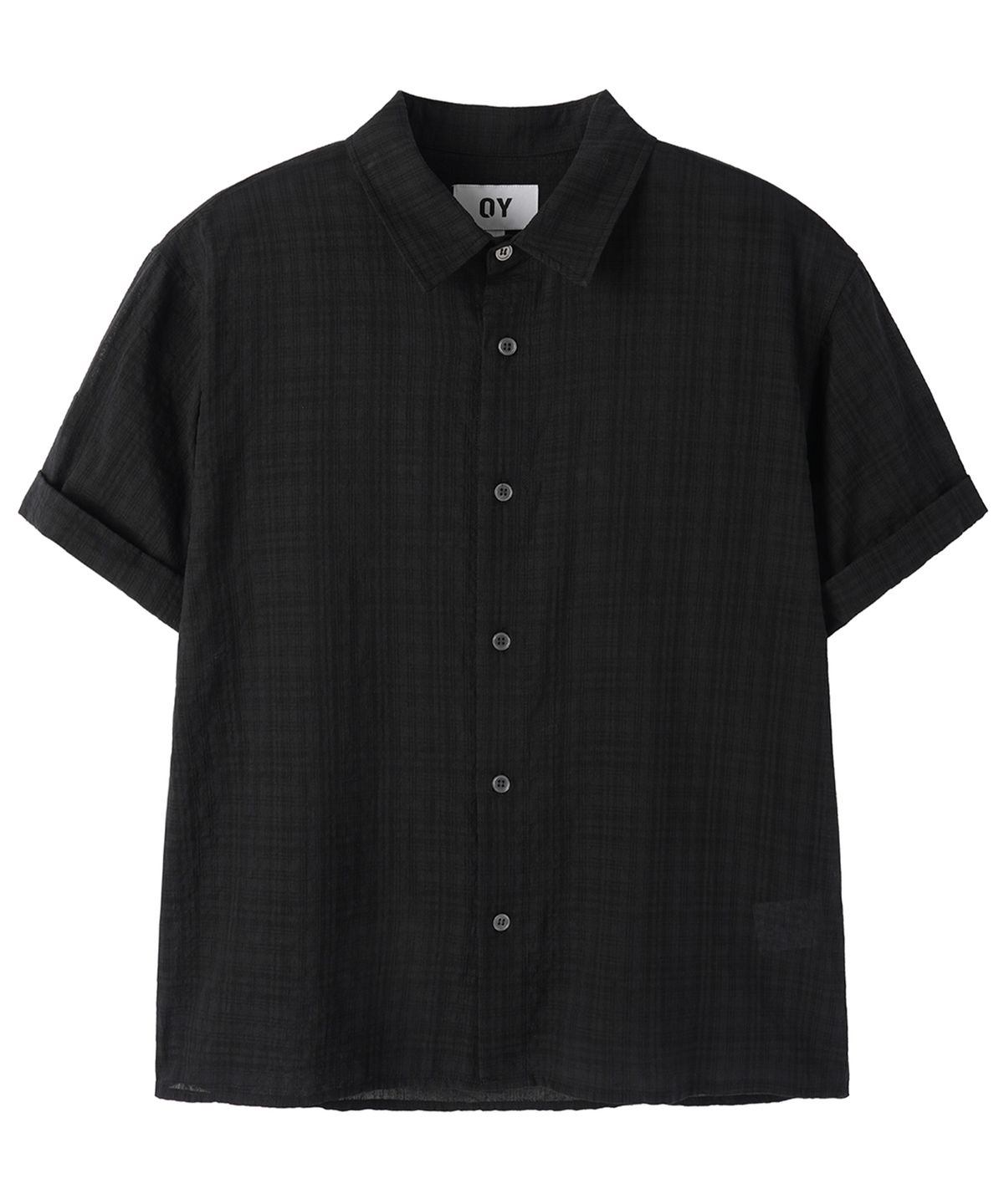 오픈야드(오와이)(OPENYARD(OY)) CHECK ROLL-UP CROP S/S SHIRTS - BLACK