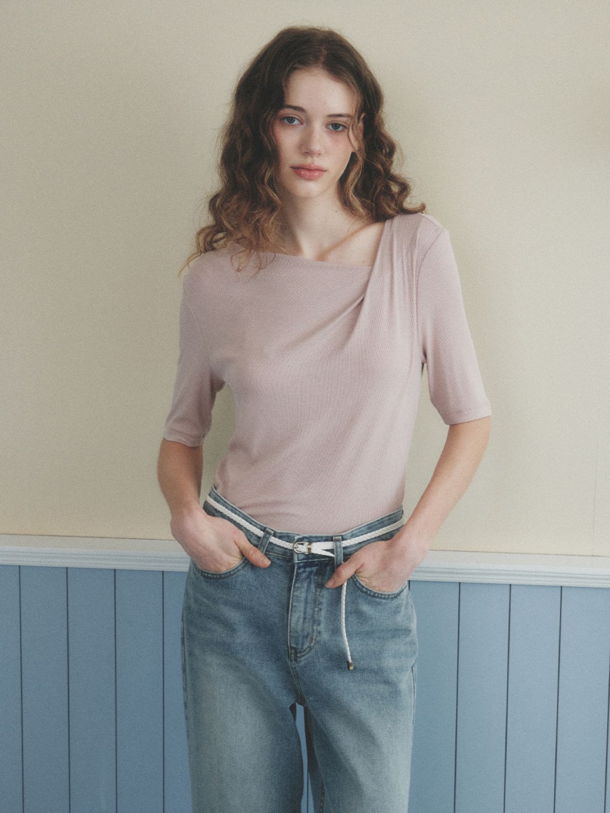 르니나(LENINA) LOREN drape neck t-shirt_PINK