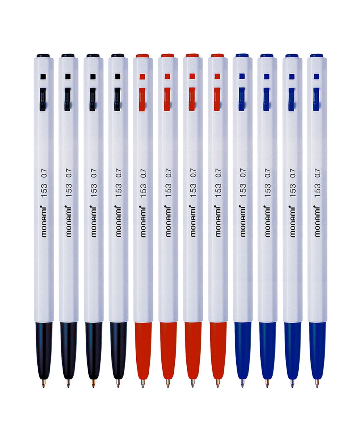 모나미(MONAMI) BP 153 (0.7mm) (흑,적,청  각 4자루) 1타(12개입)