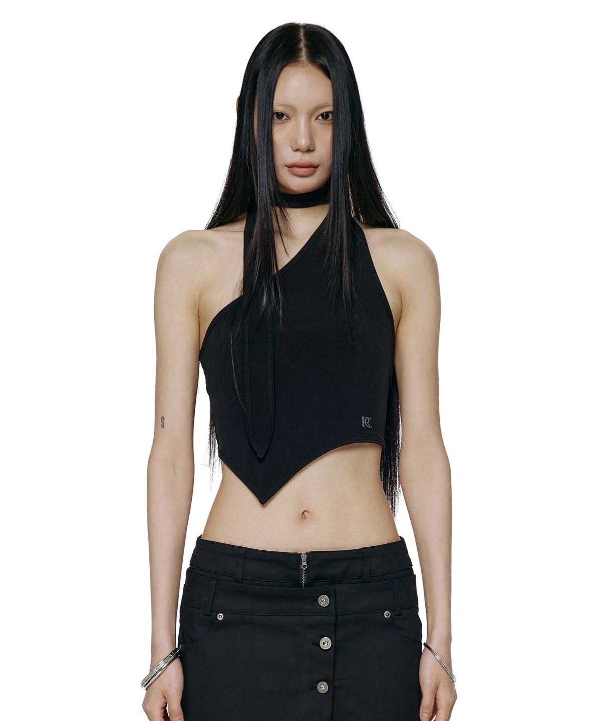 락케이크(ROCKCAKE) Scarf Asymmetric Sleeveless - Black