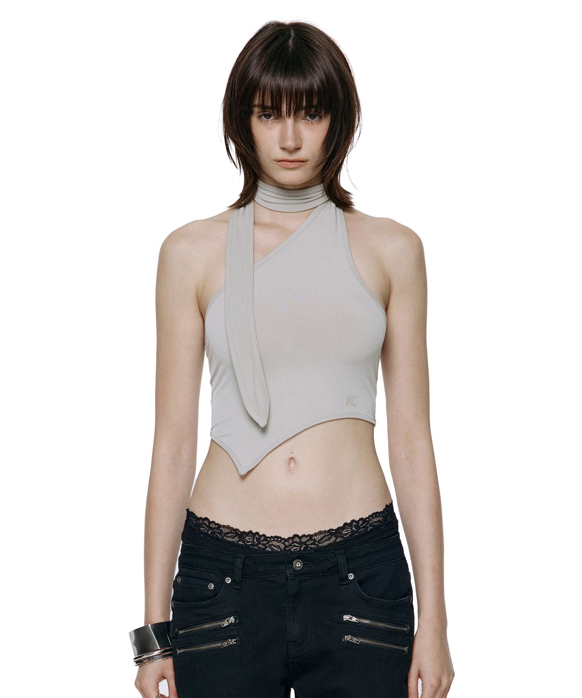 락케이크(ROCKCAKE) Scarf Asymmetric Sleeveless - Beige