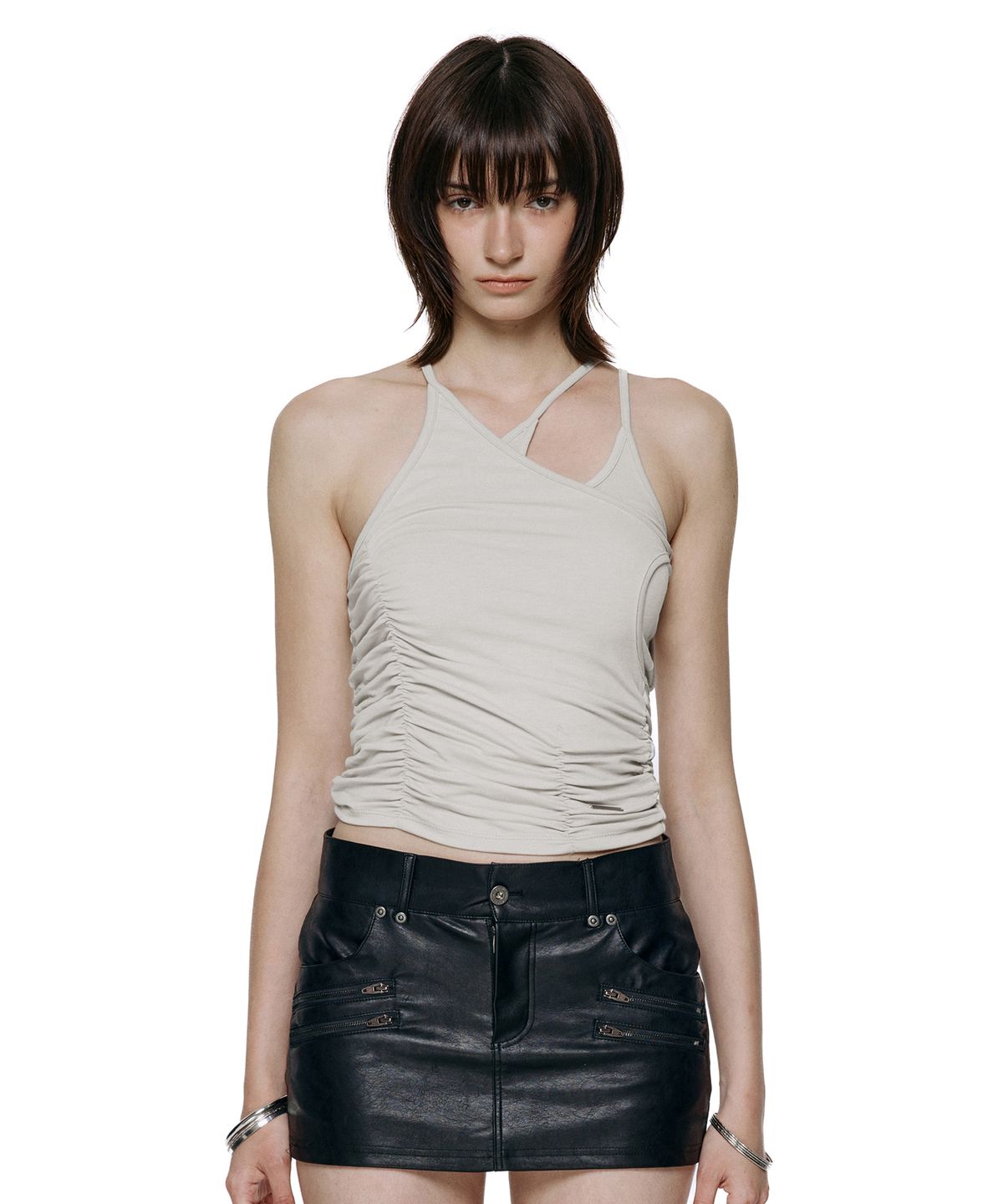 락케이크(ROCKCAKE) Overlap Shirring Sleeveless - Beige