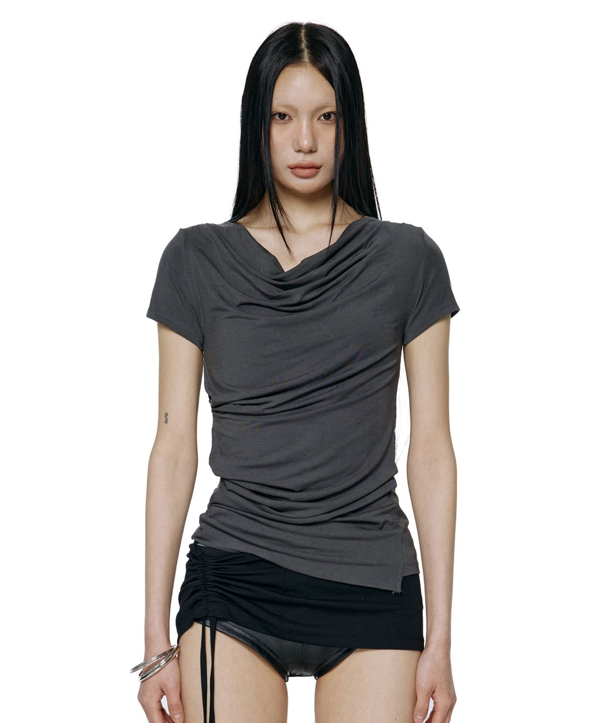 락케이크(ROCKCAKE) Drape Essential Top - Charcoal
