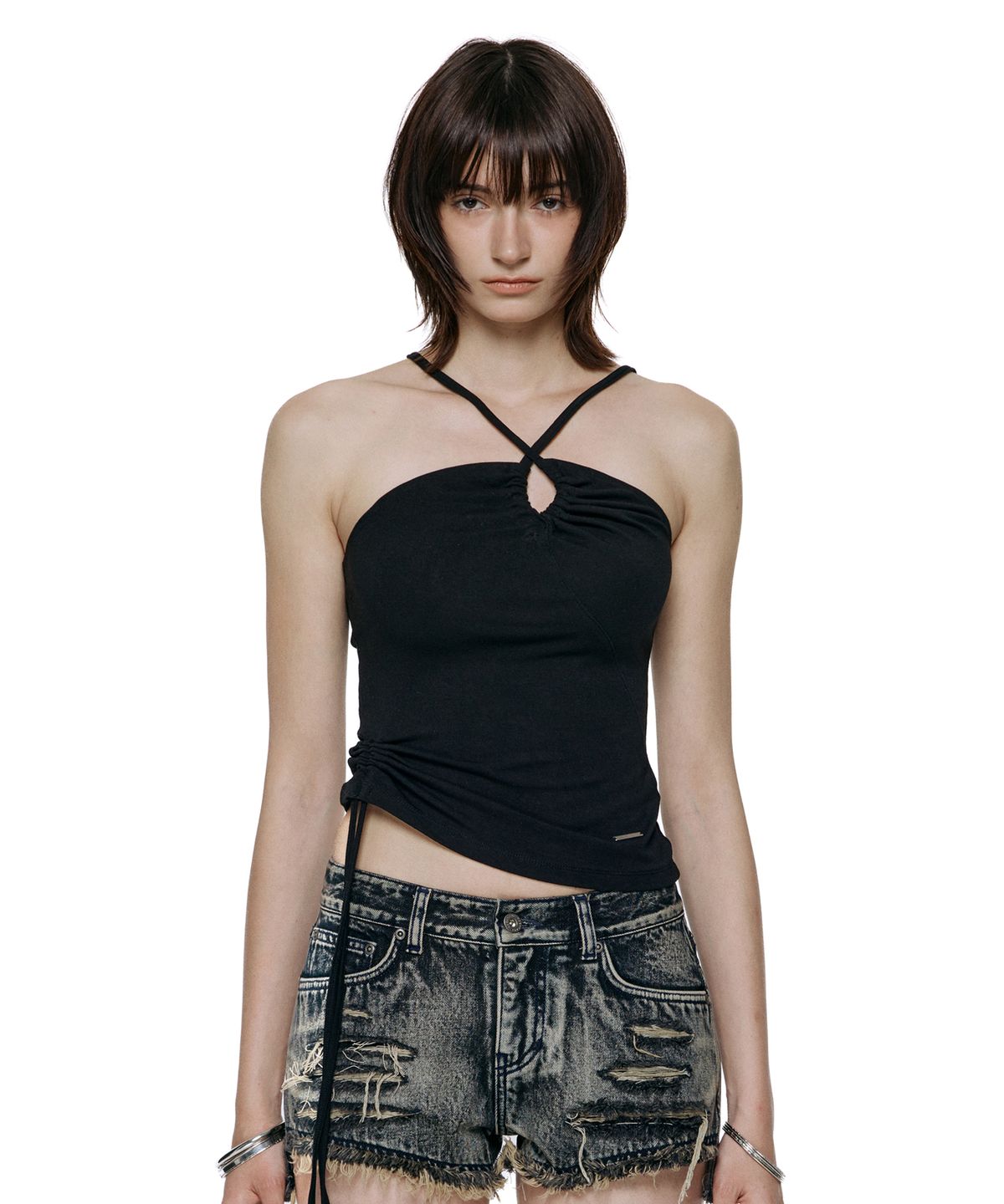 락케이크(ROCKCAKE) Arch Cut String Top - Black