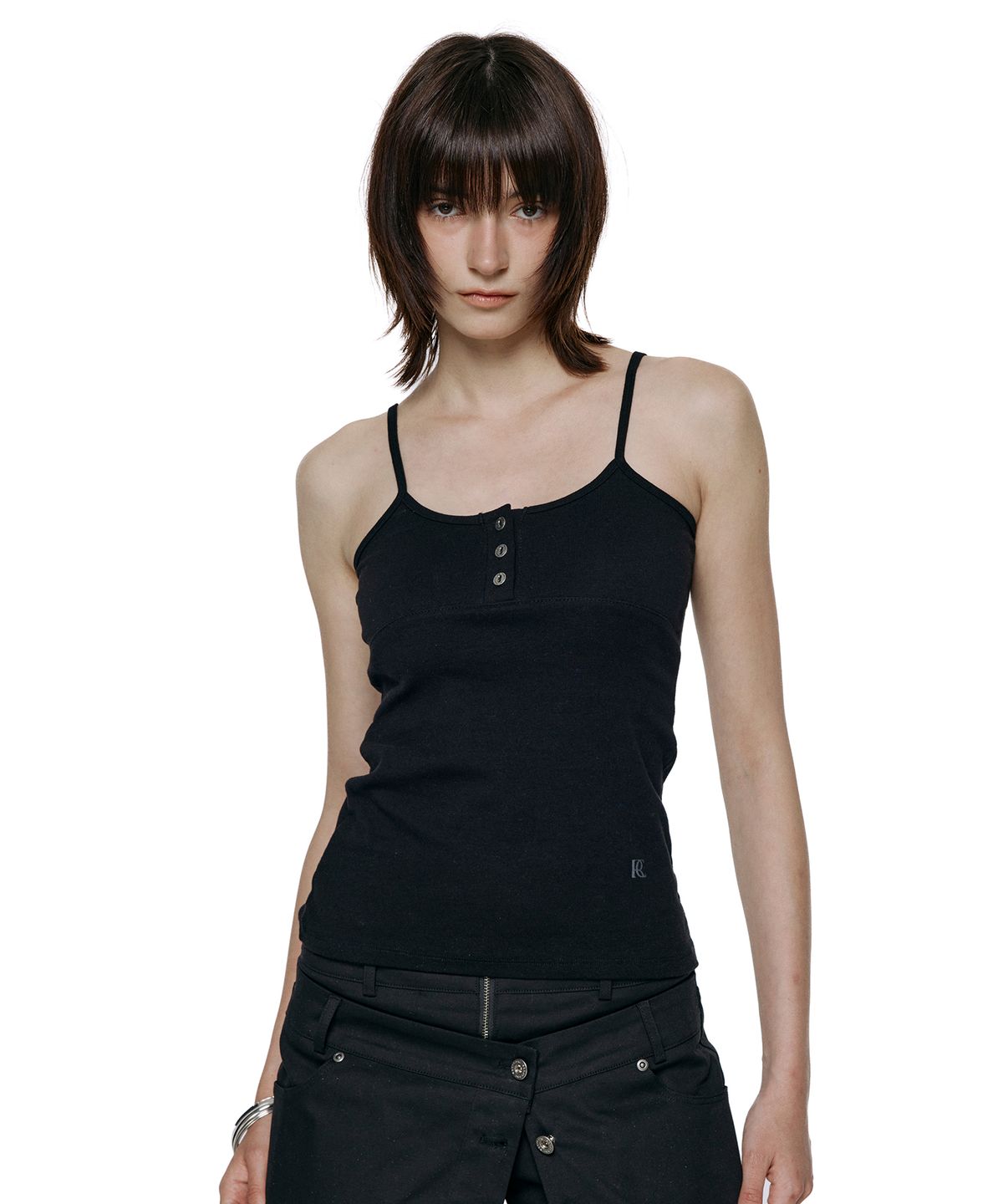 락케이크(ROCKCAKE) Contour Button Sleeveless - Black