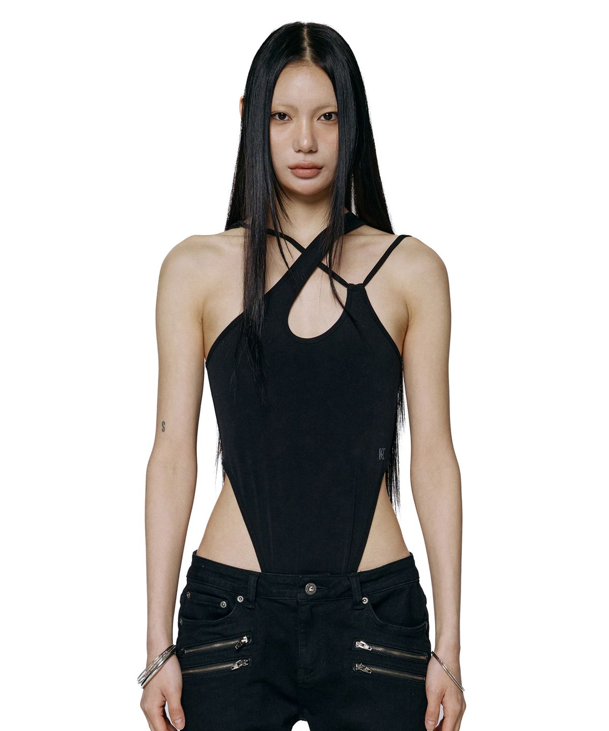 락케이크(ROCKCAKE) Cross Strap Bodysuit - Black