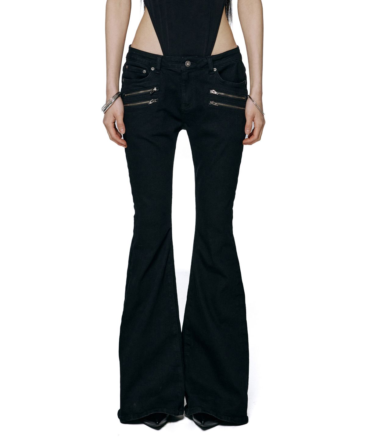 락케이크(ROCKCAKE) Raven Zipper Bootcut Jeans - Black