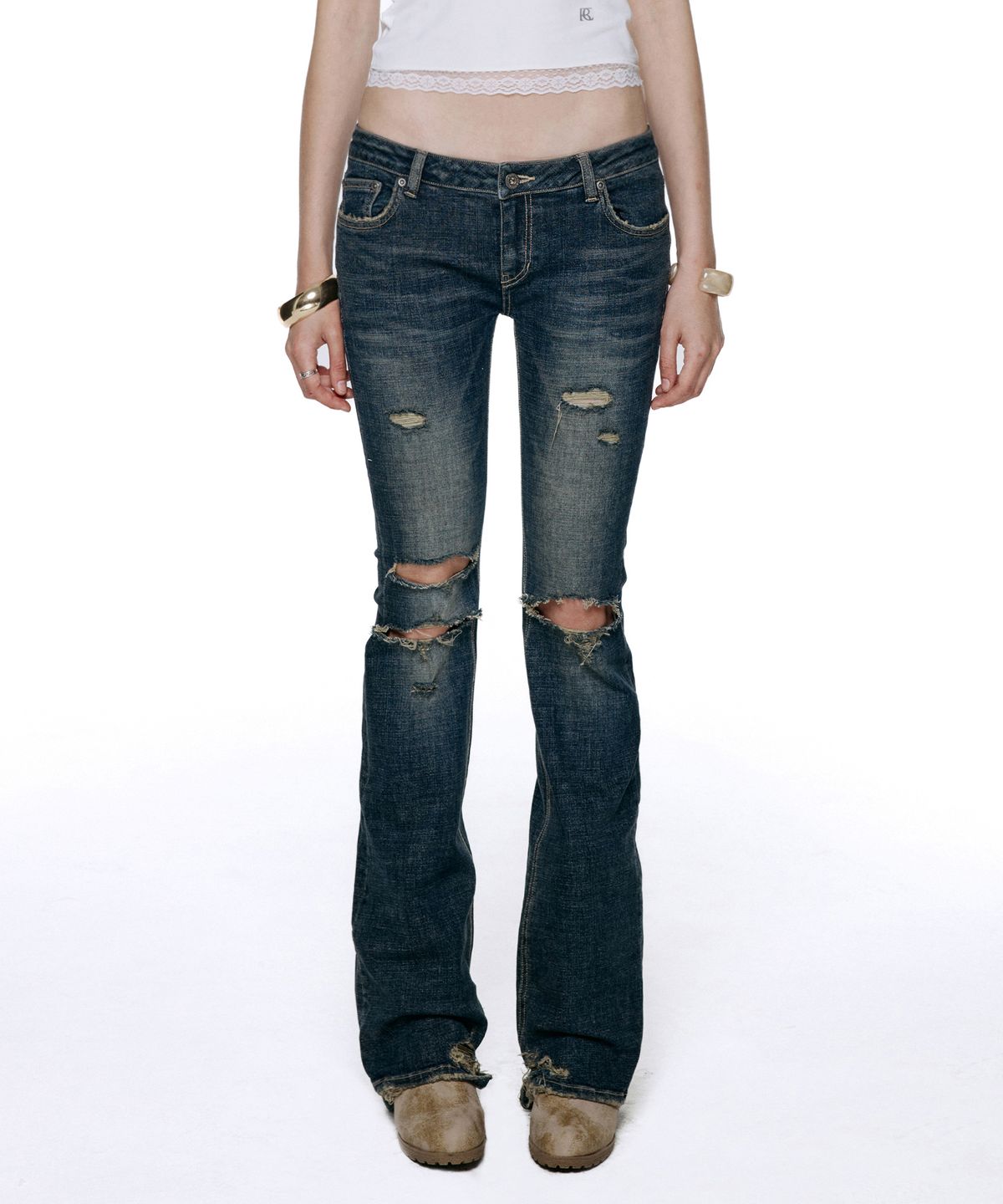 락케이크(ROCKCAKE) Layne Low Rise Bootcut Jeans - Blue