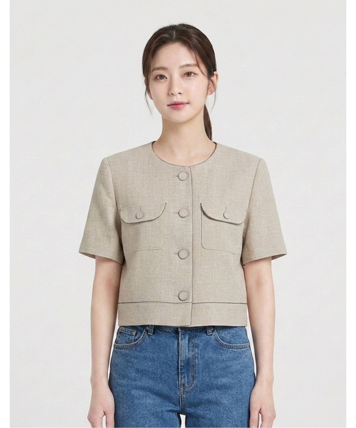 에꼴드파리(ECOLEDEPARIS) 라운드넥 반팔 자켓_RB35WJAM15Z