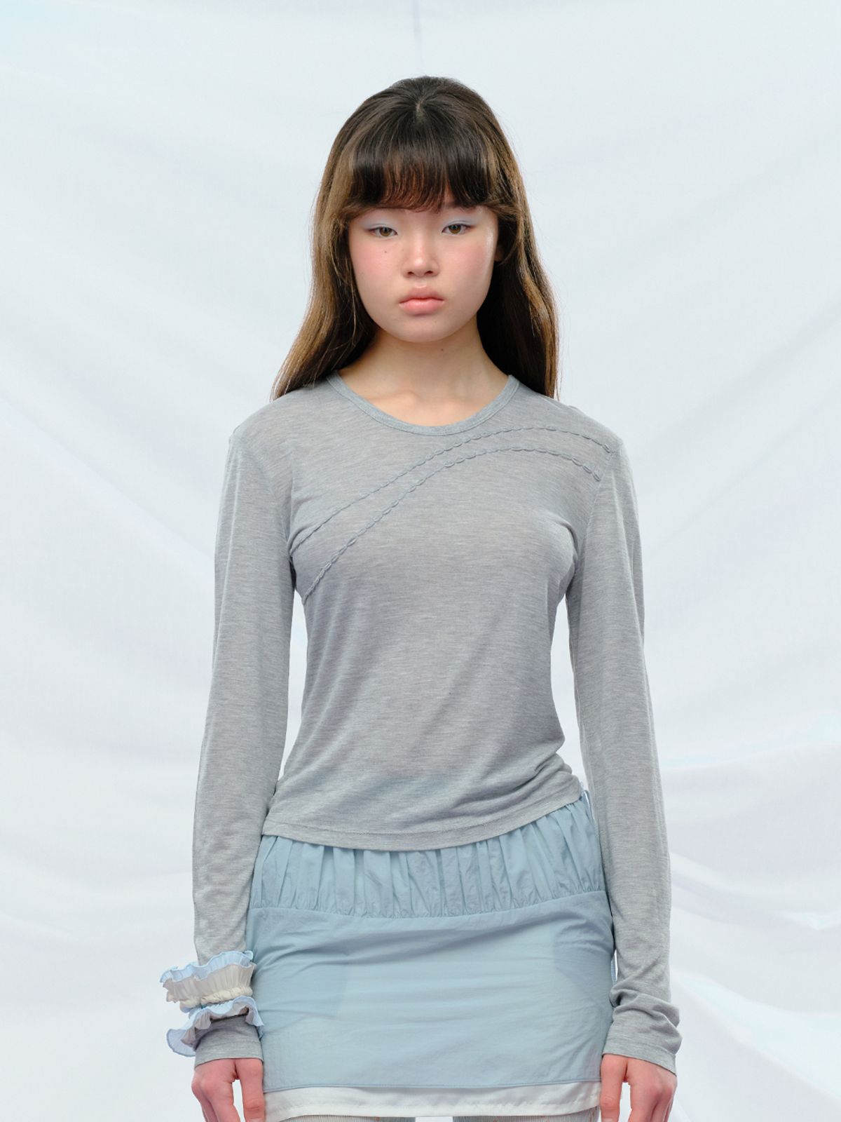 퓨레(PUREE) Moss Long Sleeve tee Grey melange