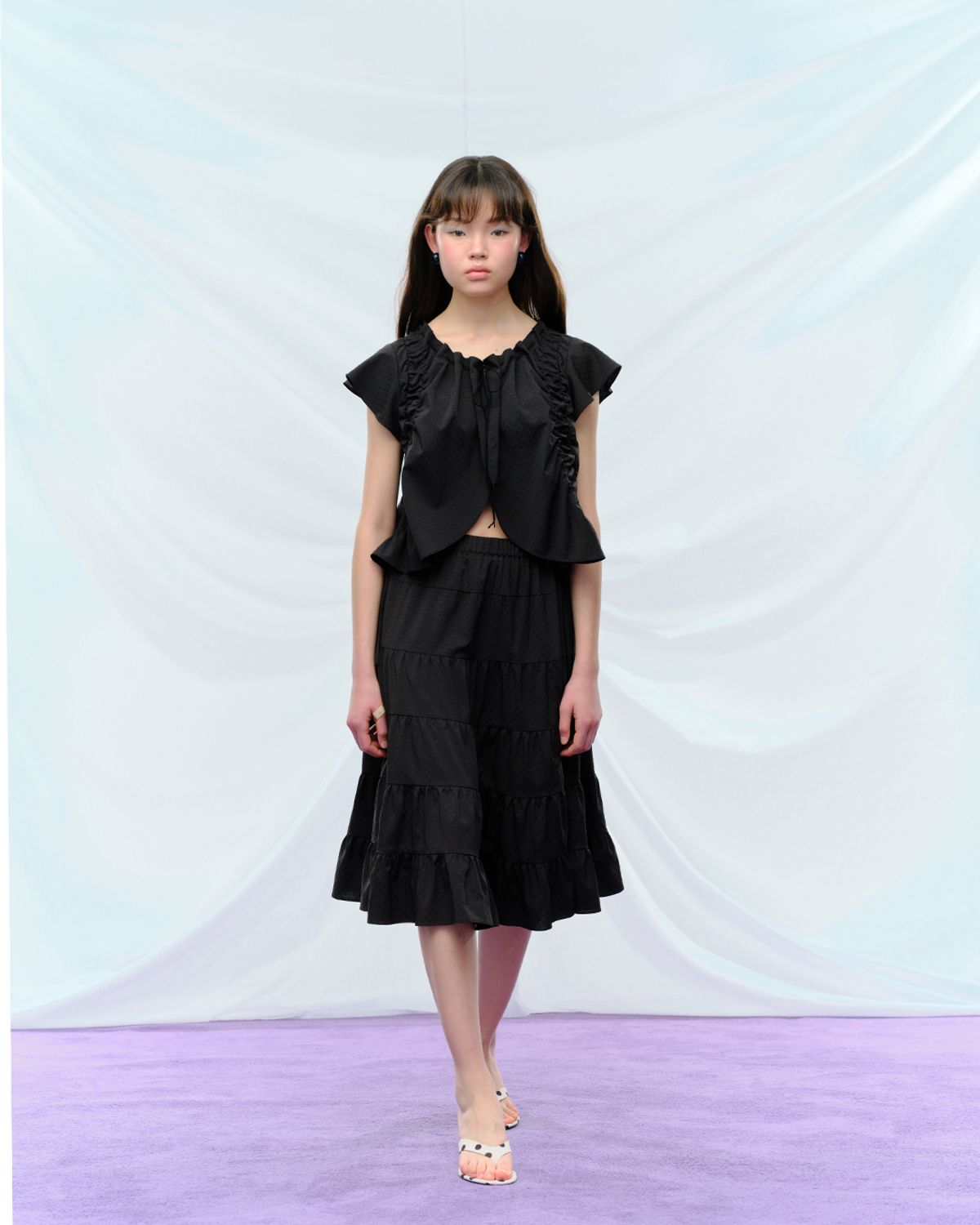퓨레(PUREE) Fungi Polkadot Skirt Black