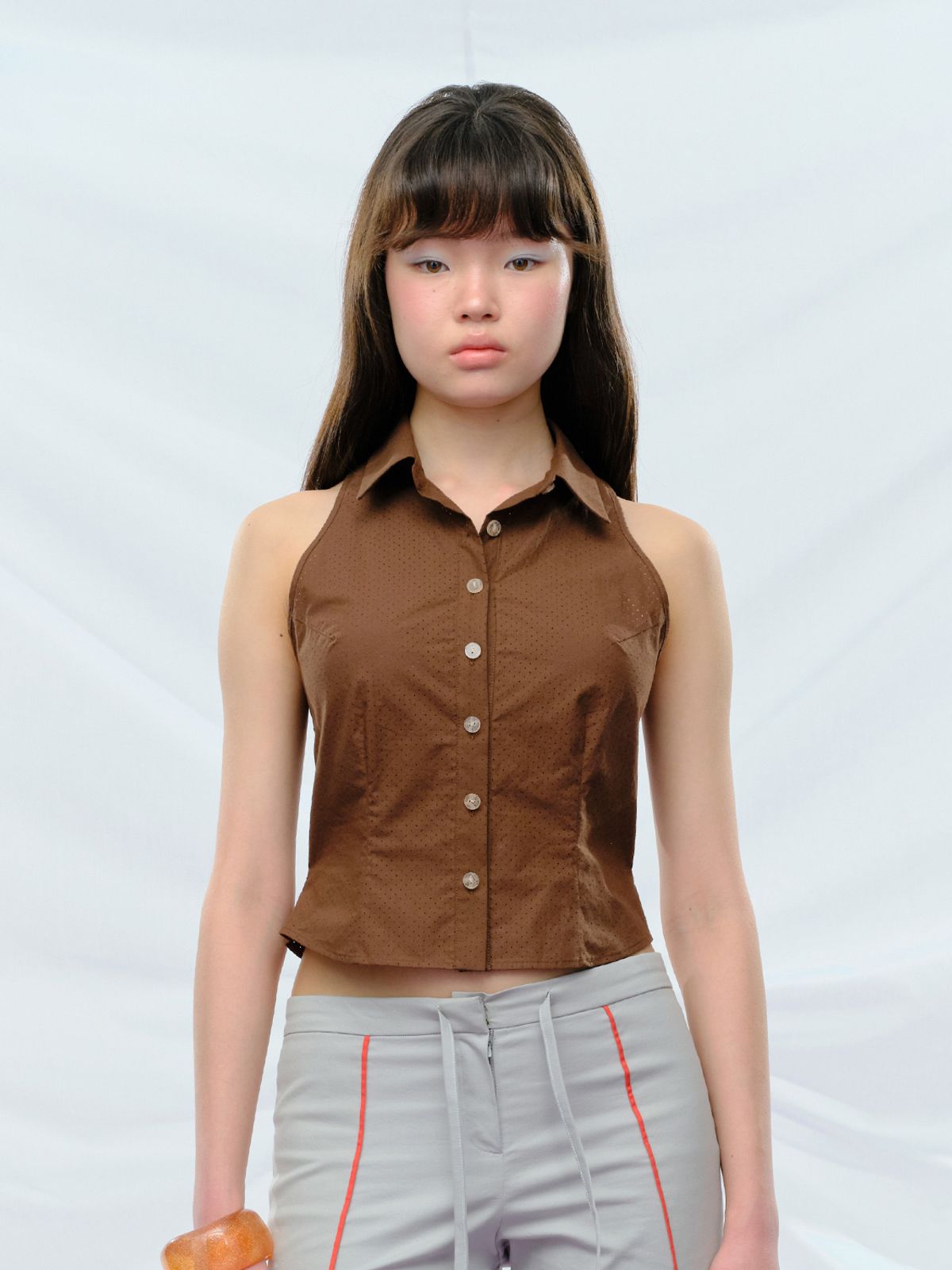 퓨레(PUREE) Dot Punching Shirt Vest Brown