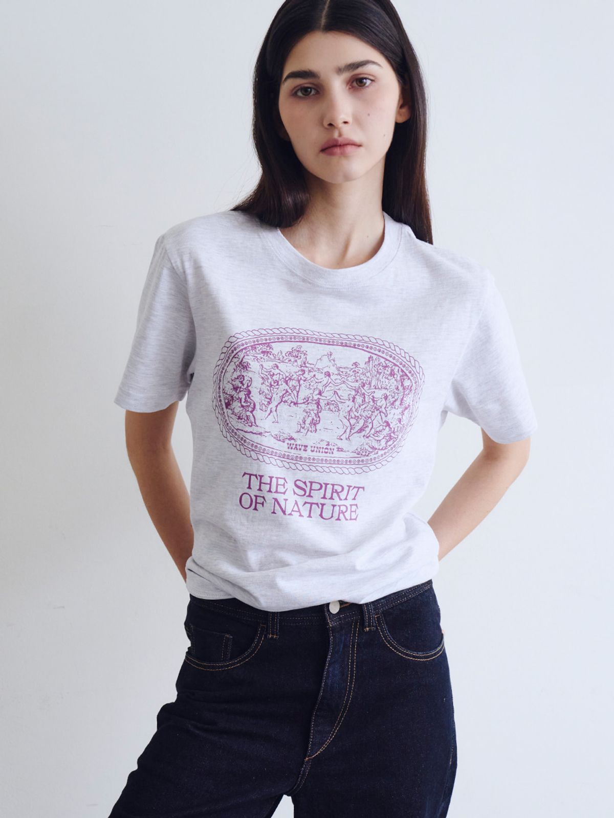 웨이브유니온(WAVE UNION) Nymphs T-shirt Heather gray Purple