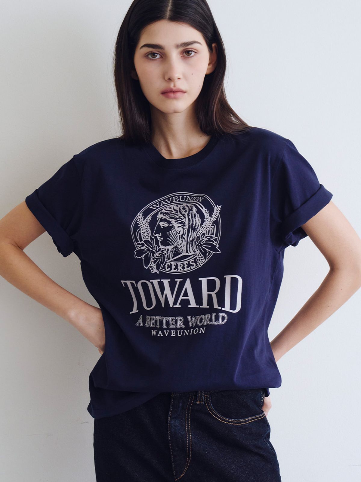 웨이브유니온(WAVE UNION) Toward T-shirt Navy