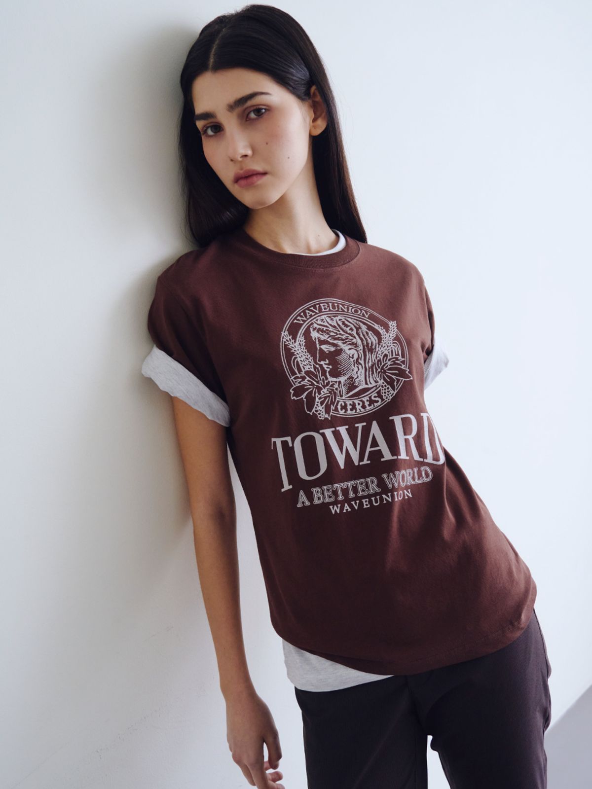 웨이브유니온(WAVE UNION) Toward T-shirt Brown