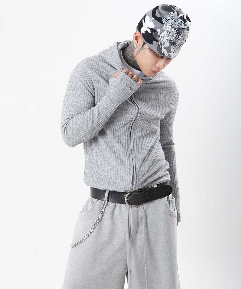 Sword Crop Hoodie Zip-up - Gray